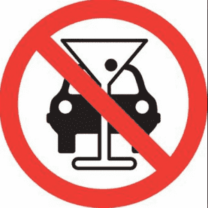 sign with a car and martini glass with a cross out