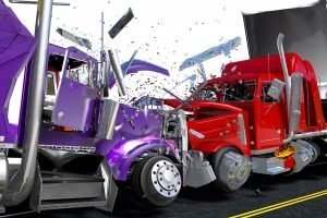 two semi trucks smashing head-on