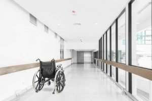 a wheelchair in a hall