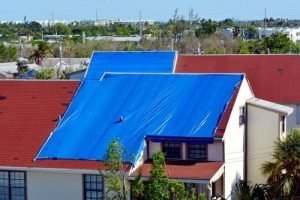 a tarp covering a roof