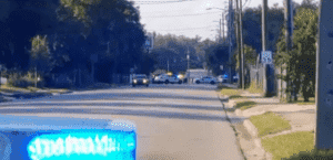 police cars blocking street