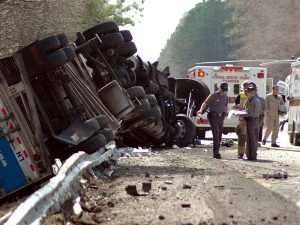 Highway crash wreck with truck