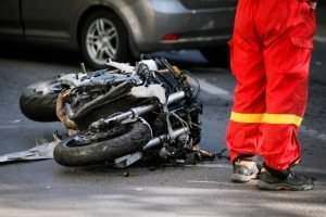 motorcycle lying in the road
