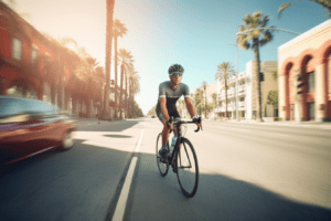 Person riding a bike on a Jacksonville road, cars whizzing past.