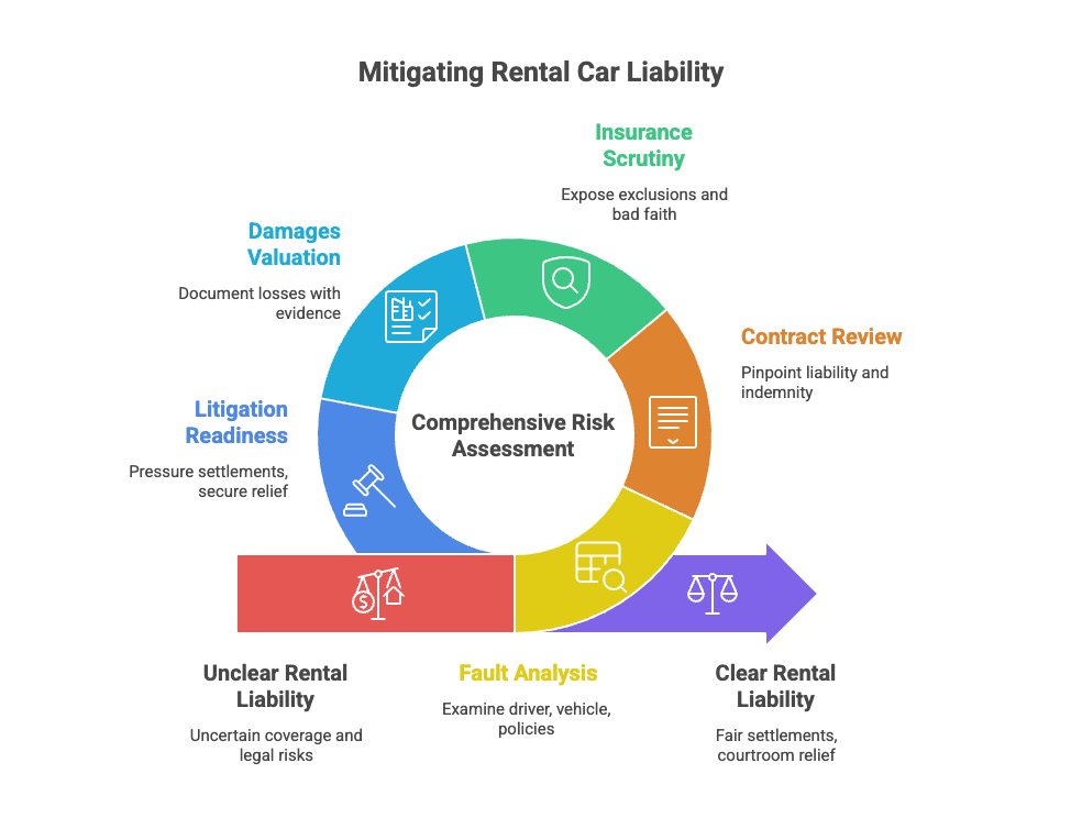 Fault analysis that examines driver conduct, vehicle condition, and corporate policies Contract review to pinpoint rental liability and indemnity provisions that affect coverage Insurance scrutiny that exposes exclusions, gaps, and bad-faith tactics Damages valuation that documents losses with medical, vocational, and economic evidence Litigation readiness that pressures fair settlements and secures courtroom relief