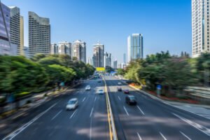 City road with moving car