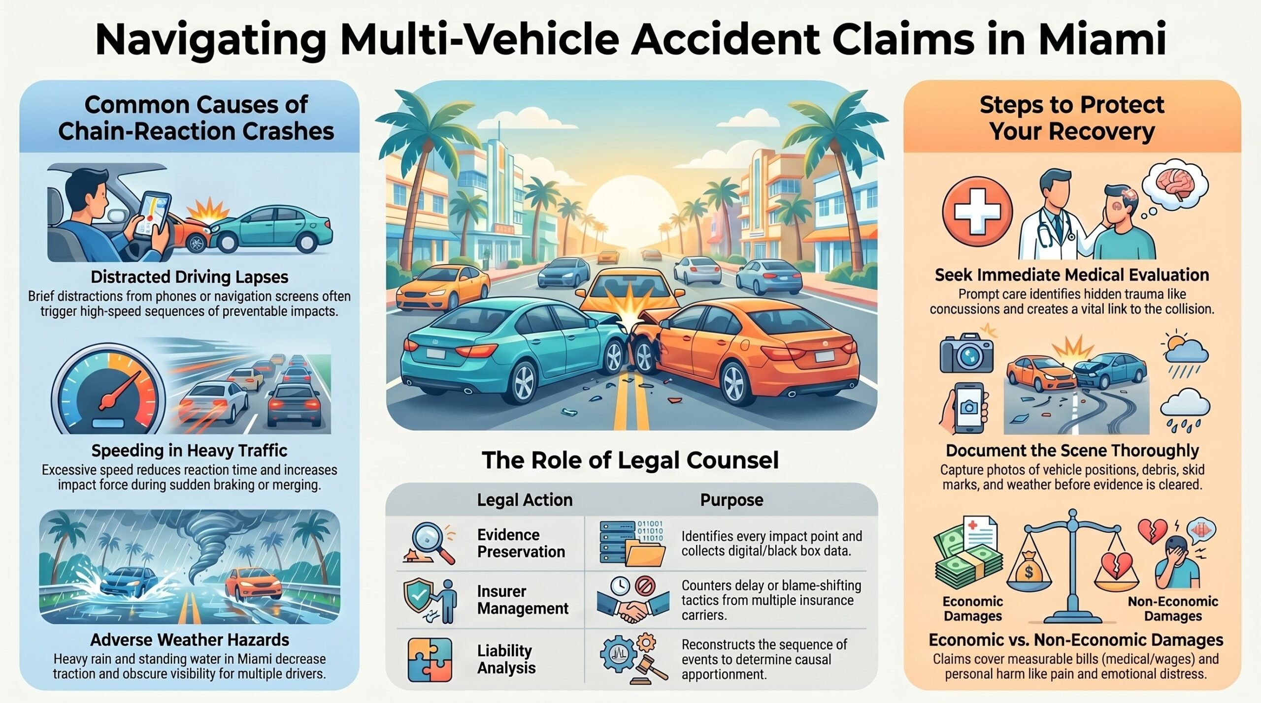 Navegando Reclamos de Accidentes de Múltiples Vehículos en Miami