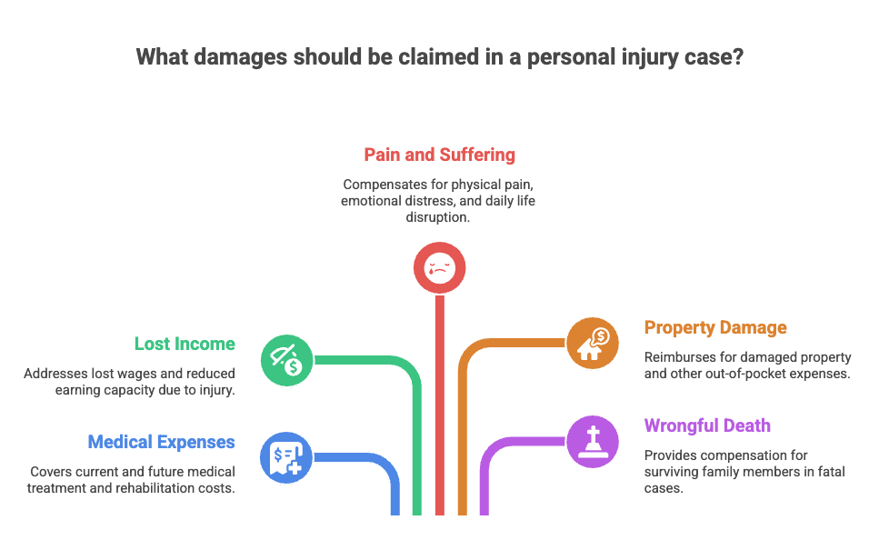 What damages should be claimed in a personal injury case?