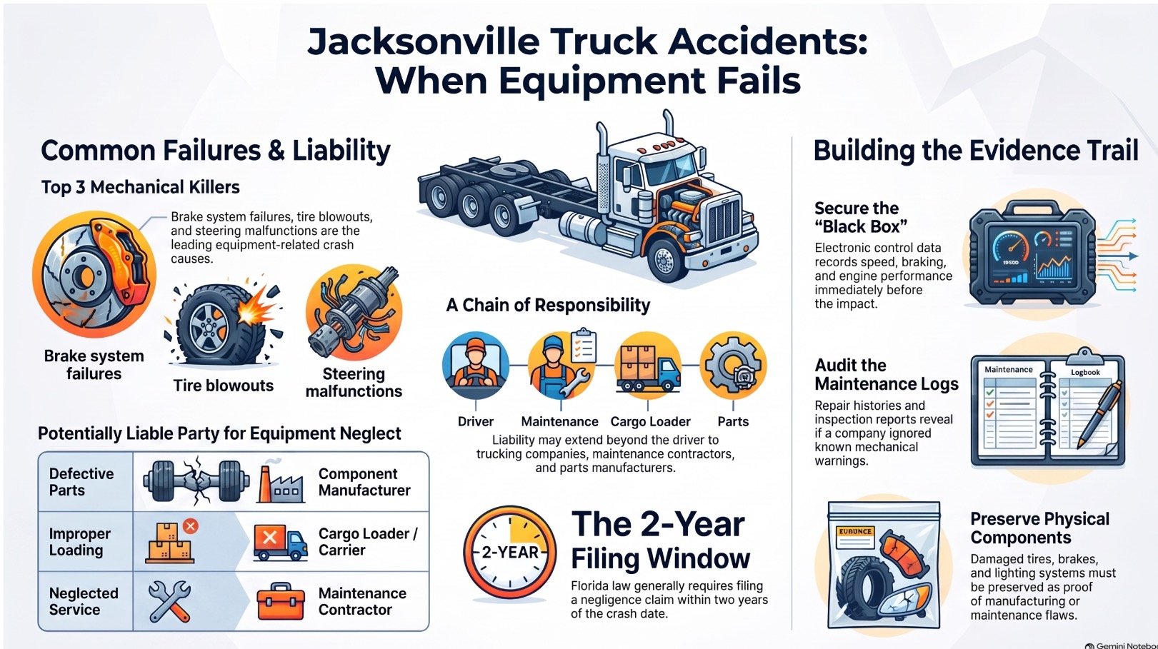 Jacksonville Truck Accident Equipment Failures Injury Lawyer