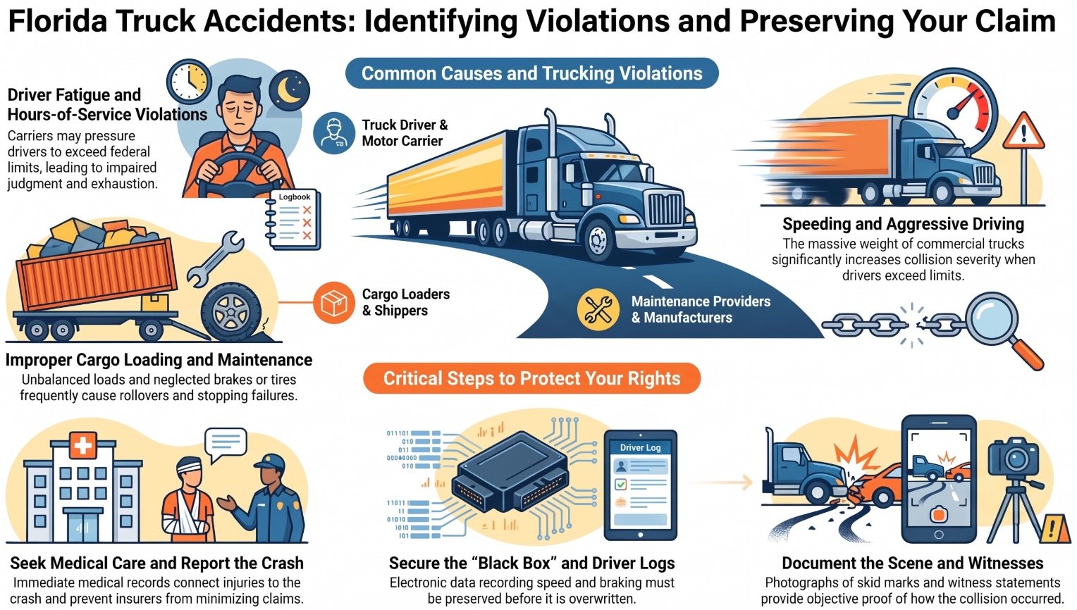 Causas de Accidentes de Camiones en Florida y Abogado de Violaciones de Transporte