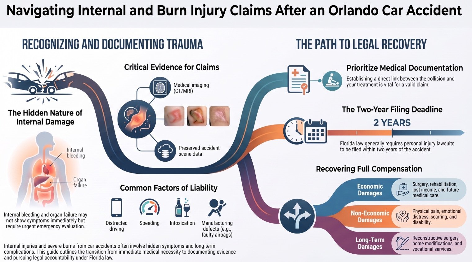 Abogado de Accidentes Automovilísticos en Orlando, Daños Internos, Órganos y Quemaduras
