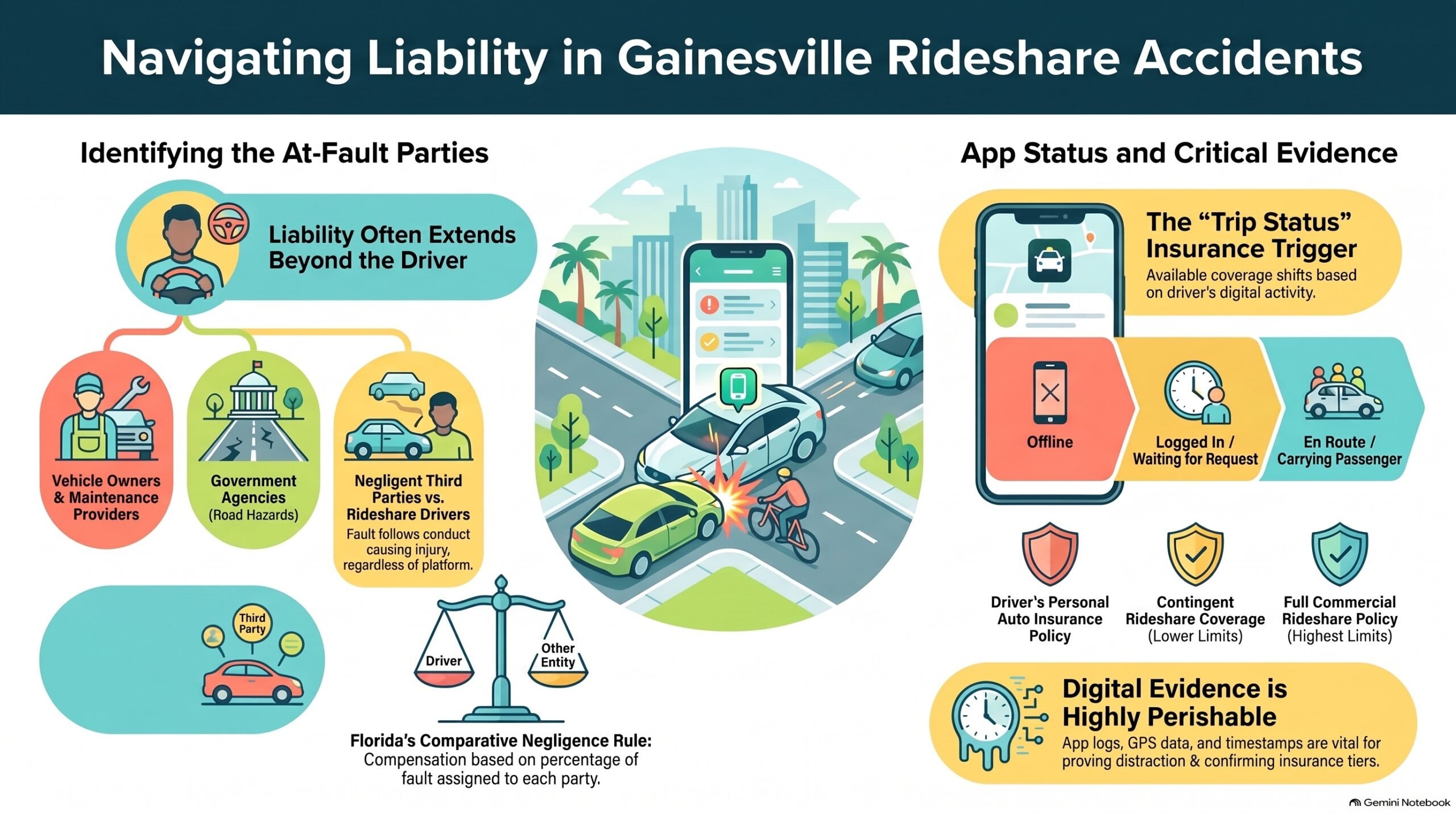 Guía de Responsabilidad por Accidentes de Rideshare en Gainesville