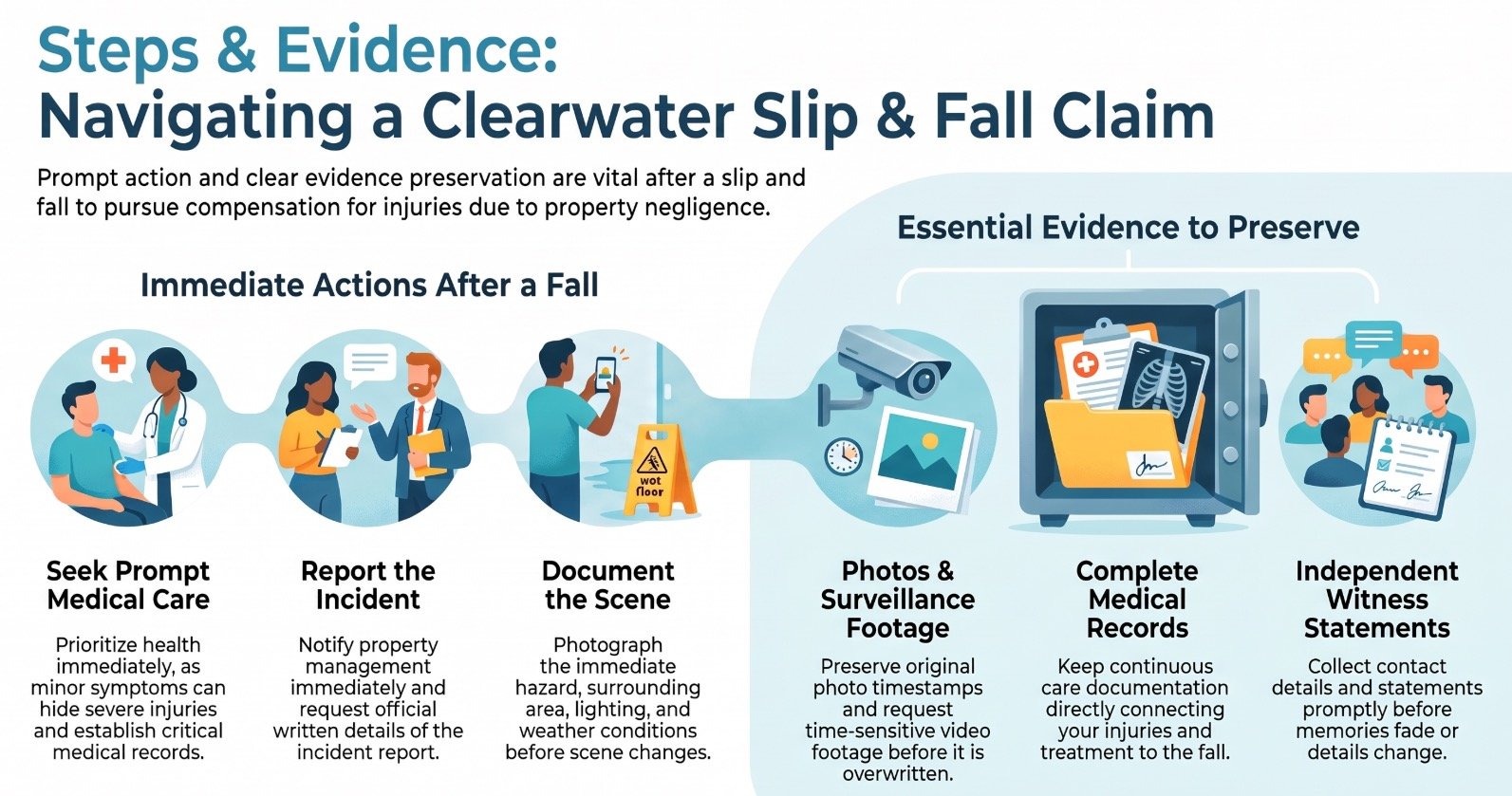 Clearwater Slip & Fall Floor & Surface Lawyer
If you were injured in a slip and fall on a hazardous floor or surface in Clearwater, The Law Offices of Anidjar and Levine can review what happened, explain your legal options, and help you pursue compensation from responsible parties.

Liability may depend on the hazard, how long it existed, and whether the property owner knew or should have known about it. Compensation may cover medical care, lost income, and other documented losses, though comparative negligence can reduce or bar recovery.

Learn more from a Clearwater Personal Injury Lawyer. Below, we explain the claims process and important considerations.

Main Takeaways
A Clearwater slip-and-fall lawyer can review whether unsafe floor or surface conditions contributed to your fall.
Common hazards include wet floors, uneven pavement, loose mats, poor lighting, and cluttered walkways.
Seek medical care promptly, report the hazard, and preserve photos, incident details, medical records, and bills.
Potential compensation may include medical expenses, lost income, future care, pain, and other documented losses.
Florida’s comparative negligence rules may reduce compensation based on your responsibility and bar recovery if it exceeds 50 percent.
How We Can Help With Your Clearwater Slip & Fall Floor & Surface Injury Claim
When a hazardous floor or surface causes a fall in Clearwater, we can help you pursue compensation for your injuries and related losses. We’ll listen carefully, learn how the incident has affected your health and daily responsibilities, and explain practical steps for moving forward. Our team can communicate with insurers, organize relevant records, and manage claim-related deadlines so you can focus on recovery and the people who rely on you.

During a Legal Consultation, we’ll discuss your concerns, review available information, and outline how we may assist. We’ll keep you informed about the Claim Timeline, explain important developments, and answer your questions in clear terms. If you’re helping an injured family member, we can also discuss ways to support their interests while respecting their needs and choices.

Our goal is to provide attentive guidance and dependable representation throughout the process. We’ll assess your options, address obstacles as they arise, and work toward a fair resolution based on your documented losses and circumstances.

Understanding Clearwater Slip & Fall Floor & Surface Injury Cases
Understanding a Clearwater slip and fall floor or surface injury case begins with identifying the hazard, how long it existed, and whether the responsible property owner or operator knew or should have known about it. We examine available records, witness accounts, photographs, and incident reports to assess what happened and whether reasonable care could have prevented the injury.

The condition of the walking area matters, as do the Surface material, footwear traction, lighting, and any warnings or barriers. These details help us evaluate how the surface affected your footing and whether the property’s maintenance or inspection practices met applicable safety standards. We also consider medical records and other evidence to connect the incident to your injuries and document their impact on daily life.

When you share your account, we listen carefully and explain the process in clear terms. Our goal is to help you understand your options, protect your interests, and pursue accountability while treating everyone involved with respect and care.

Common Causes of Clearwater Slip & Fall Floor & Surface
We often see Clearwater slip-and-fall injuries caused by wet or slippery floors and uneven walking surfaces. Loose mats and carpets can shift underfoot, while poor lighting may prevent you from noticing hazards in time. Recognizing these conditions can help us assess how a fall occurred and whether negligence contributed.

Wet or Slippery Floors
Wet or slippery floors are a common cause of slip-and-fall injuries in Clearwater, particularly when property owners fail to address hazards promptly. Spilled drinks, leaking equipment, tracked-in rainwater, and recently mopped surfaces can reduce floor traction and put visitors at risk. Businesses and other property owners should inspect high-traffic areas, clean spills quickly, and use clear warning signs while floors dry. We encourage you to document the conditions if you fall, including the location, any visible liquid, and whether warnings were present. Photos and witness details may help preserve important evidence. Owners can also improve safety by selecting appropriate flooring and maintaining slip resistant coatings where needed. When hazards remain unaddressed, people seeking ordinary services may suffer serious injuries. We can help you understand your options and pursue accountability after a preventable fall.

Uneven Walking Surfaces
Unlike spills or tracked-in rainwater, uneven walking surfaces create hazards through changes in height or stability. In Clearwater, cracked pavement, worn flooring, and poorly maintained walkways can interrupt a person’s step and cause a sudden fall. Tile height differences may form where sections shift, repairs leave uneven edges, or installation creates a raised threshold. Outside, sidewalk heaving can lift concrete slabs as roots grow or soil moves, leaving edges that pedestrians may not see in time.

Property owners and managers should inspect walking areas regularly, address changes in level, and provide clear warnings while repairs are pending. These steps matter wherever residents, customers, employees, or visitors rely on safe access. When someone falls, we can help assess whether a hazardous surface and inadequate maintenance contributed, while preserving evidence and documenting the resulting injuries.

Loose Mats and Carpets
When mats and carpets shift, curl, or bunch underfoot, they can create an unexpected tripping or slipping hazard. In busy Clearwater businesses, entryways, hallways, and service areas often rely on floor coverings to protect visitors and staff. When those coverings aren’t secured, a person may lose balance while entering, walking through, or carrying out routine tasks.

Mat Adhesive Failure can allow a mat to slide across a smooth floor, while Carpet Edge Curling may catch a shoe or mobility aid. Worn backing, damp conditions, and improper placement can also make coverings unstable. Property owners and managers should inspect mats regularly, replace damaged materials, and secure edges with suitable products. If you’ve been hurt, we can help assess whether a loose floor covering and inadequate maintenance contributed to your fall and resulting injuries.

Poor Lighting Conditions
Poor lighting can make hazards such as spills, uneven flooring, and changes in floor level difficult to see, increasing the risk of a slip or fall. In Clearwater businesses and public spaces, owners and managers should provide adequate lighting in entrances, hallways, stairwells, parking areas, and other walkways. Burned-out bulbs, poorly placed fixtures, and dark corners can reduce Lighting related visibility and leave visitors unable to identify hazards in time. These concerns may become more serious at night, when limited natural light creates additional nighttime hazards. We encourage property operators to inspect lighting regularly, replace failed bulbs promptly, and address areas that remain dim. If you’ve fallen because poor lighting concealed a dangerous condition, we can help you understand what evidence may establish responsibility and support a claim for your injuries.

Legal Rights of Clearwater Slip & Fall Floor & Surface Injury Victims
If a hazardous floor or surface causes a fall in Clearwater, you may have the right to seek compensation from the party responsible for maintaining the property. We can help you understand how Premises liability standards apply and what evidence may support your claim. Property owners and occupiers generally must take reasonable steps to protect visitors from foreseeable harm, though the duty depends on your reason for entering and the circumstances.

You may be able to pursue payment for:

Medical expenses, rehabilitation, and related future care
Lost income and reduced ability to earn
Pain, suffering, and other documented losses
Comparative negligence rules may affect recovery if your actions contributed to the fall. Florida law can reduce compensation according to your share of responsibility, and certain cases may bar recovery when that share exceeds 50 percent. We can review the facts, explain deadlines, and help you communicate with insurers. By asserting your rights, you can seek accountability while focusing on recovery and the support you need.

Why Do Clearwater Slip & Fall Floor & Surface Injuries Happen?
Why do Clearwater slip and fall floor and surface injuries happen? They often occur when a property’s walking surfaces create hazards that owners or managers could have prevented. Spilled drinks, tracked-in rain, leaking equipment, and recently mopped floors can leave surfaces unexpectedly slick. Uneven tiles, loose mats, damaged flooring, and abrupt changes in elevation may also catch a visitor’s foot and cause a fall.

The risk depends partly on Floor material selection and how well a surface performs in the conditions where people use it. A polished floor may become dangerous when wet, while worn or poorly maintained materials can lose their grip. Inadequate lighting may make hazards harder to see, and cluttered walkways can restrict a person’s ability to avoid them. Footwear traction properties also matter, but they don’t excuse a failure to maintain reasonably safe premises. When we recognize how these factors combine, we can better identify preventable conditions and support safer spaces for everyone who visits.

What Should You Do After a Clearwater Slip & Fall Floor & Surface Injury?
After a Clearwater slip and fall, we should seek medical care promptly, even if our injuries seem minor. We should report the hazardous condition to the property owner or manager and ask that the incident be documented. If it’s safe, we should photograph the scene and preserve details that may help explain how the fall occurred.

Seek Medical Care
Seek medical care promptly after a slip and fall, even when your injuries seem minor. Some conditions, including head injuries and fractures, may not cause obvious symptoms at first. We can protect our health and support a clear record of our condition by describing how we fell, where we feel pain, and when symptoms began. Call 911 or seek an Emergency evaluation for severe pain, heavy bleeding, confusion, loss of consciousness, or difficulty moving. For less urgent concerns, contact a healthcare provider as soon as possible and follow the recommended treatment plan. Attend follow-up appointments, take prescribed medication as directed, and keep copies of medical records and bills. If your provider recommends a specialist referral, arrange it promptly. Timely care helps us address injuries and understand recovery needs.

Report The Hazard
Once we’re safe and have addressed urgent injuries, we should promptly report the hazardous floor or surface to the property owner, manager, or employee. A clear employee notification helps those responsible understand the danger and take steps to protect other visitors. We should describe the hazard accurately, explain where it is, and state that someone has been injured. If we can do so safely, we can ask staff to block access or arrange prompt hazard signage while they address the condition. We should remain courteous but direct, emphasizing that swift action may prevent another person from falling. If no responsible person is available, we can contact the property’s management or security office. Reporting the hazard promptly supports everyone’s safety and creates an important record of notice.

Document The Scene
If it’s safe to do so, we should document the scene before conditions change or the hazard is cleaned up. Use your phone to photograph the floor, the specific hazard, and the surrounding area. Include wide views that show where you fell, then take close-ups that capture details such as liquid, debris, uneven flooring, or missing warning signs. Consider Camera angles from several directions, and include a familiar landmark to establish the hazard’s location. Record the date and time, and preserve the original files for timestamp preservation; avoid editing or cropping them. If witnesses are present, ask for their names and contact information, and request that they share what they observed. We can also note lighting, weather, and any nearby warning signs. Keep these records secure and share copies with your attorney.

Critical Evidence in a Clearwater Slip & Fall Floor & Surface Injury Case
We’ll assess the evidence that can help establish how the hazard caused your injury and whether the property owner had notice of it.

Scene photos and hazard inspection records
Witness statements
Medical documentation
We’ll explain how to preserve and use these records to support your claim.

Incident Scene Photos
Photographs taken soon after a slip and fall can preserve details of a floor or surface hazard that may change or disappear. We can help you document the scene promptly, while respecting your safety and the needs of others nearby. Capture the entire area, then take close-up images of the substance, uneven flooring, damaged surface, or other condition involved. Include nearby landmarks to show where the hazard was located. Use several camera angles and, when possible, place an object of known size beside the condition to provide scale. Keep original files, since photo metadata may help establish when and where images were taken. Avoid altering or filtering photographs, and note who took each image. These careful steps can give us a clearer basis to assess what happened and explain the scene accurately.

Hazard Inspection Records
Because inspection records can show when a hazard was discovered and how staff responded, they may be important evidence in a Clearwater slip and fall case. We can review these documents to understand whether a business followed its inspection schedules and addressed unsafe floor or surface conditions promptly. Records may include dates, inspection findings, cleaning activity, maintenance requests, and corrective measures. Collectively, these details can help us assess what the property owner knew and whether reasonable steps were taken to protect visitors.

We can also examine Record retention practices because relevant logs may be lost or routinely discarded. If you’ve been injured, preserve any records you already have and tell us where the incident occurred. We can request relevant materials and evaluate whether they support your claim, while helping you pursue accountability and safer conditions for others.

Witness Statements
When witnesses observe a slip and fall, their statements can help establish how the incident occurred and what conditions existed beforehand. We can speak with people who saw the fall, noticed a spill or damaged surface, or observed how staff responded. Their accounts may clarify when a hazard appeared, whether warnings were visible, and how the property was maintained. Witness credibility matters, so we should record each person’s name and contact information and note what they personally observed, rather than relying on assumptions. Prompt statement preservation can help protect accurate details before memories fade or witnesses become difficult to reach. We can also compare accounts with available inspection records and other evidence to identify consistent facts or differences. By treating witnesses respectfully, we help present a clear, reliable account of the incident.

Medical Documentation
Prompt medical care can protect your health and create a reliable record of injuries from a slip and fall. We encourage you to seek evaluation promptly, describe every symptom accurately, and follow your provider’s recommendations. These steps support your recovery and help us show how the incident affected your daily life.

Keep copies of visit summaries, test results, prescriptions, referrals, and bills. A Medical record chronology can connect the fall to your symptoms, treatment, and progress over time. Tell each provider when and where you fell, and report changes rather than minimizing discomfort. Treatment compliance also matters: attend appointments, follow care instructions, and discuss barriers with your provider. Gaps in care may raise questions about injury severity, so document reasonable explanations. With organized records, we can present clear evidence while respecting your privacy and focusing on your needs.

Long-Term Effects of Clearwater Slip & Fall Floor & Surface Injuries
A slip and fall injury can cause chronic pain and mobility limits that disrupt daily activities long after the initial accident. We’ll also consider whether lasting nerve damage affects your ability to work or care for yourself. These physical effects may create emotional and financial strain, adding to the long-term consequences you face.

Chronic Pain and Mobility Limits
Persistent pain and reduced mobility can follow a slip and fall, even after the initial injury appears to recover. You may find that standing, walking, or completing routine tasks takes more effort than before. Pain flare patterns can vary, with symptoms worsening after activity or following long periods of rest. We can help you understand how these limitations affect your work, caregiving, and ability to serve others in your community. Your treatment team may recommend pacing activities, physical therapy, or adaptive equipment to support safer movement and preserve independence. Keep records of symptoms, medical visits, and daily challenges, since these details can clarify the injury’s ongoing impact. If a property owner’s negligence caused your fall, we can explain how documented long-term effects may factor into a claim for compensation.

Lasting Nerve Damage
Nerve damage can persist after a slip and fall, even when bruising or other visible injuries have recovered. A hard impact or twisted limb may injure nerves, affecting sensation, strength, or coordination. You might notice numbness, tingling, burning, or sudden sensitivity in an area that seemed to recover. These symptoms can interfere with everyday tasks and your ability to care for others.

Nerve regeneration varies by injury and may take months; some damage doesn’t fully resolve. A clinician can assess symptoms, recommend treatment, and monitor changes. Keep records of your diagnosis, care, and how symptoms affect daily activities. If neuropathic pain develops, describe its location, intensity, and triggers to your provider. We can help you understand your options for pursuing a claim while you focus on appropriate medical care and recovery.

Emotional and Financial Strain
When a slip and fall injury disrupts your health, the effects may extend beyond physical pain. Ongoing treatment, reduced mobility, or missed work can make routine responsibilities harder to manage. We recognize that you may need to adjust household budgeting to cover medical expenses while income declines. These financial pressures can create relationship stress, especially when family members take on caregiving duties or household tasks. We can help you consider how the injury affects your daily life, future care needs, and ability to serve the people who depend on you. Keeping records of treatment, expenses, lost wages, and changes in your responsibilities may clarify the lasting impact. With informed legal guidance, we can assess available options and pursue compensation that reflects both measurable losses and the broader strain your recovery has placed on your household.

Proving Liability in Clearwater Slip & Fall Floor & Surface Injury Cases
To prove liability in a Clearwater slip and fall case, we must show that a dangerous floor or surface condition caused your injury and that the property owner or responsible party knew, or should have known, about the hazard but failed to address it. We’ll examine how the condition developed and whether reasonable inspections or repairs could have prevented your fall.

Evidence may include photographs, incident reports, maintenance logs, witness statements, and surveillance footage. We can also look for Prior similar incidents that may show the hazard existed before your injury or that responsible parties had notice of it. Property ownership records can help identify who controlled the area and had a duty to maintain it safely.

Your medical records can connect the fall to your injuries, while prompt documentation helps preserve important details. We’ll gather and assess this evidence carefully, so you can focus on recovery and continue serving the people who depend on you. Each case turns on its specific facts.

Dealing With Insurance Companies After a Clearwater Slip & Fall Floor & Surface Injury
After a Clearwater slip and fall, an insurance adjuster may contact you to discuss the incident or request a recorded statement. We can help you respond carefully while protecting your interests and preserving your ability to focus on recovery and the people who depend on you.

Before answering detailed questions, confirm the adjuster’s identity and which company they represent. You’re not required to provide a recorded statement to the other party’s insurer, and recorded statement risks include misunderstood answers or comments taken out of context. Keep communications factual, and don’t guess about conditions, timing, or your injuries. You can explain that you need time to review the request and seek guidance.

Insurers may use Claim denial tactics, such as disputing notice of a hazard, questioning injury severity, or suggesting your actions caused the fall. We can help you recognize these approaches, organize relevant records, and communicate accurately. Avoid signing releases or accepting payment before you understand the terms and potential effect on your rights.

What to Expect During a Clearwater Slip & Fall Floor & Surface Injury Claim Process
We’ll begin with an initial case evaluation to assess your claim, identify crucial issues, and explain the steps ahead. Next, we’ll gather evidence to support your account and pursue settlement negotiations with the responsible party or insurer. If the parties can’t reach a fair agreement, we’ll prepare for trial and work toward a resolution.

Initial Case Evaluation
During an initial case evaluation, we’ll review how the fall happened, the surface condition that caused it, and the injuries you sustained. We’ll ask how the incident has affected your daily responsibilities, work, and ability to care for others. Your account helps us understand the practical consequences of the injury and the support you may need.

Our Liability assessment considers whether a property owner or another responsible party failed to address a hazardous condition or provide adequate warning. We’ll also examine how the circumstances may affect your legal options, without promising a particular outcome. Case valuation involves considering your documented losses, ongoing treatment needs, and potential future effects. We’ll explain the factors that may influence a claim’s worth and discuss a path forward. This evaluation gives you a clearer basis for deciding how to proceed with confidence.

Evidence Collection
Because floor and surface conditions can change quickly, prompt evidence collection can help establish what caused your fall. We’ll ask you to record where and when it happened, describe the hazard, and identify witnesses who may have seen the incident or its aftermath. Photographs of the floor, nearby warning signs, lighting, and footwear can document relevant details before conditions change. We’ll also gather medical records and incident reports to connect your injuries with the event.

Evidence Preservation matters because businesses may repair a surface or discard records. We can send written requests to preserve relevant materials and make Surveillance Requests for available video before routine deletion. We’ll organize the evidence, assess its reliability, and follow up for missing information. Your careful cooperation helps us build an accurate account and supports a fair review of your claim.

Settlement Negotiations
Once we’ve gathered the available evidence and comprehend the extent of your injuries, we can begin settlement negotiations with the insurer. We’ll prepare a demand that explains how the hazardous floor or surface caused your fall, documents your losses, and states the compensation we’re seeking. Demand timing matters: we should account for your medical progress and avoid valuing the claim before we comprehend its likely impact. The insurer may accept, reject, or respond with a lower offer. We’ll review each response with you, explain its strengths and limits, and use a counteroffer strategy grounded in the evidence and documented damages. Throughout these discussions, we’ll keep you informed and consider your priorities, including the need to protect your health and meet financial obligations. You’ll decide whether an offer meets your needs.

Trial and Resolution
If settlement negotiations don’t resolve your Clearwater slip and fall claim, we may need to pursue a lawsuit and prepare for trial. We’ll file the required court documents, exchange evidence, and question witnesses to establish how the hazardous floor or surface caused your injuries. Throughout this process, we’ll explain deadlines and decisions so you can make informed choices while focusing on your recovery and responsibilities.

Before trial, both sides may present motions or explore resolution again. If the case proceeds, Jury Selection begins the trial, followed by opening statements, testimony, and closing arguments. We’ll present evidence of negligence, harm, and losses, while challenging unsupported claims. The jury then reaches a verdict. If either side identifies a legal error, Verdict Appeals may follow. We’ll discuss available options and next steps with you.

Compensation for Clearwater Slip & Fall Floor & Surface Injury Damages
Compensation after a Clearwater slip and fall can cover medical expenses, lost income, and other losses caused by unsafe flooring or surfaces. We’ll assess how the incident affected your health, work, and ability to manage daily responsibilities. You may seek payment for treatment, rehabilitation, prescription costs, and reasonable future care when supported by evidence. If injuries prevent you from working, we can document missed wages and any lasting effect on your earning capacity.

We’ll also consider how pain, limitations, and disruption have changed your life and relationships. Clear records, witness accounts, and expert opinions can help connect these losses to the hazardous condition. In cases involving especially reckless conduct, Punitive damages may be available to address and deter that behavior, though they aren’t awarded in every claim.

When appropriate, Structured settlements can provide compensation through scheduled payments rather than one lump sum. We’ll explain potential options and review any proposed resolution with you, so you can make informed decisions while protecting your recovery and future needs.

Economic vs Non-Economic Damages in Clearwater Slip & Fall Floor & Surface Cases
We distinguish economic damages, such as medical bills and lost income, from non-economic losses, including pain and reduced quality of life. We’ll explain how each category may apply to your Clearwater slip and fall case. We’ll also outline the records and other evidence that can help establish the full extent of your damages.

Economic Damage Categories
When a slippery floor or uneven surface causes a fall in Clearwater, the resulting losses may include both economic and non-economic damages. Economic damages cover measurable financial costs tied to the injury. We can help you document medical bills, rehabilitation expenses, prescription costs, and necessary medical equipment. Keep invoices, receipts, and records of treatment so we can connect each expense to the fall.

You may also recover income lost while you’re unable to work. Lost wages can include missed shifts, reduced hours, or employment benefits you didn’t receive. If your injuries limit the work you can perform or reduce your future income, diminished earning capacity may also be considered. We’ll review pay records, employer statements, and professional assessments to present these losses clearly, supporting a fair claim while helping you focus on your recovery and responsibilities.

Non-Economic Losses
Beyond medical bills and lost income, a Clearwater slip and fall claim may include non-economic damages for the personal effects of an injury. These losses recognize how an accident can affect your comfort, independence, relationships, and daily routines. Pain and suffering may include physical discomfort as well as emotional distress, such as anxiety or disruption to sleep. Loss of enjoyment may apply when injuries prevent you from taking part in activities, hobbies, or family responsibilities that once mattered to you. Non-economic damages differ from financial losses because they don’t have a direct price tag, yet they can represent a significant part of your experience. We can help you understand how these effects fit within a claim and pursue compensation that reflects the injury’s impact on your life and ability to care for others.

Proving Your Damages
To prove damages in a Clearwater slip and fall case involving a floor or surface hazard, we connect the injury to documented financial losses and its effects on your daily life. We gather medical bills, pay records, receipts, and employer statements to show expenses and lost income. When injuries limit future work or require continued care, we use medical opinions and employment evidence to support recovery projections. These economic losses can be calculated from records, while non-economic damages address pain, emotional distress, and limits on daily activities. We may use treatment notes, personal accounts, and statements from people who have seen these changes. Careful damage valuation considers both categories and avoids unsupported estimates. By presenting clear evidence, we help you pursue fair compensation and protect your ability to meet your needs and serve others.

When a Clearwater Slip & Fall Floor & Surface Injury Case Goes to Trial vs Settlement
A Clearwater slip and fall case may settle through negotiation or proceed to trial, depending on the evidence, the extent of your injuries, and whether the parties can agree on fair compensation. We’ll review the available proof, your treatment records, and the impact on your daily life before advising you about each path. Settlement can resolve a claim without a courtroom decision, but you’ll need to understand the proposed terms and what rights you give up by accepting them.

If negotiations don’t produce an acceptable offer, we may present your case at trial. You’ll explain how the fall affected you, while witnesses and qualified professionals may provide trial testimony. Both sides present evidence, and the judge or jury evaluates the claims. Jury deliberations follow closing arguments when jurors decide the outcome. We’ll prepare you for each stage, answer your questions, and help you weigh the risks and potential benefits of settlement against proceeding to trial. Our goal is to support your recovery and pursue a fair resolution.

Florida Laws That May Affect Your Clearwater Slip & Fall Floor & Surface Case
Florida law sets the standards for proving fault and recovering compensation after a slip and fall in Clearwater. Premises liability rules require property owners or occupiers to use reasonable care to maintain safe conditions. When a dangerous floor or surface causes harm, we must examine what the responsible party knew or should have known and whether reasonable steps could have prevented the hazard. These details help us build a clear account of how the incident occurred.

Several legal principles may shape your claim:

We assess whether the property owner created the hazard, knew about it, or should have discovered it through reasonable inspections.
We gather evidence such as incident reports, photographs, maintenance records, and witness accounts to support your position.
Comparative negligence may reduce compensation if your own actions contributed to the fall, based on your share of responsibility.
We’ll explain how these rules apply to your circumstances and pursue accountability with care. That work can also help property owners address hazards and protect others from similar injuries.

The Statute of Limitations for Clearwater Slip & Fall Floor & Surface Injury Cases
Time limits can determine whether you’re still able to pursue compensation after a Clearwater slip and fall. Florida law generally gives you two years from the date of an injury to file a negligence lawsuit. If you miss that deadline, a court may dismiss your claim, leaving you unable to recover damages through litigation.

Deadline calculation depends on the facts and the type of claim. The clock usually starts on the injury date, but special circumstances can affect when it begins or how much time remains. Claims involving government entities may require earlier notice and follow separate procedures, so waiting can jeopardize your rights.

Limited filing exceptions may pause or extend a deadline, including certain cases involving minors or a defendant’s absence from Florida. These exceptions are fact-specific and don’t apply automatically. We encourage you to preserve records and seek reliable legal guidance promptly, so you can understand the applicable time limit and protect your ability to pursue fair compensation.

How a Clearwater Slip & Fall Floor & Surface Lawyer Can Help You
Protecting your claim involves more than meeting the filing deadline; you’ll also need evidence that shows how the dangerous condition caused your injuries. We can help you document the floor or surface hazard, preserve relevant records, and connect the incident to your losses. Our work supports your recovery while respecting the responsibilities you may have to family, coworkers, and others who depend on you.

We can assist by:

Gathering photographs, incident reports, witness accounts, and maintenance records that may clarify how the hazard developed.
Reviewing medical documentation and consulting qualified professionals to explain how the fall caused your injuries and affected your daily life.
Developing a Case Strategy that addresses liability, damages, and responses to arguments raised by the property owner or insurer.
During an Attorney Consultation, we can review the available facts, explain your options, and answer questions about the legal process. We’ll communicate clearly, handle case-related discussions, and help you make informed decisions as your claim progresses. Our goal is to pursue fair compensation with careful preparation and professional attention.

When to Contact a Clearwater Slip & Fall Floor & Surface Lawyer
Contact us as soon as possible after a slip and fall, while evidence is easier to preserve and witnesses’ recollections are fresh. Prompt action can help protect your ability to explain what happened and support a fair review of your concerns. We’ll listen carefully, discuss your immediate questions, and help you identify practical next steps.

Seek medical attention promptly, even if your injuries seem minor. Keep records of treatment, photographs, incident reports, and communications with the property owner or insurer. Write an Incident Timeline while details remain clear, including when and where you fell, the surface condition, and anyone who saw it. These notes may help us understand the circumstances accurately.

You don’t need to wait until you know the full extent of your injuries or have gathered every document before requesting an Attorney Consultation. We can explain what information may be useful and discuss applicable deadlines. By reaching out early, you give us more opportunity to preserve relevant details and help you pursue accountability responsibly.

Why You Need an Experienced Clearwater Slip & Fall Floor & Surface Lawyer
An experienced Clearwater slip and fall lawyer can help you assess what happened, identify evidence that may support your account, and understand your legal options. When an unsafe floor or surface causes injury, you may face medical expenses, missed work, and uncertainty about what comes next. We can help you focus on recovery while protecting your ability to seek accountability.

Premises liability cases often depend on details such as the hazard’s location, how long it existed, and whether the property owner had notice. An attorney with relevant experience can investigate these issues, preserve useful records, and communicate with insurers on your behalf. Attorney experience also helps us recognize challenges that may arise when evidence is incomplete or responsibility is disputed.

How to Choose the Right Clearwater Slip & Fall Floor & Surface Lawyer for Your Case
Choosing the right Clearwater slip and fall lawyer means looking beyond general experience to find someone who understands floor and surface hazards, premises liability, and the evidence these cases require. We can assess whether a lawyer has handled claims involving spills, uneven flooring, poor lighting, or inadequate warnings. Ask how they investigate incidents, preserve surveillance footage, obtain maintenance records, and identify witnesses before evidence disappears.

Review Attorney credentials, including licensing, relevant experience, and any disciplinary history. We should also look for clear communication and a willingness to explain risks without promising a particular outcome. During a consultation, use focused consultation questions: Who will manage our case? What evidence should we preserve? How will you evaluate liability and damages? How often will you update us?

A thoughtful choice supports more than our claim. When we hold negligent property owners accountable, we can help encourage safer spaces for customers, workers, and neighbors. Choose counsel who treats that responsibility seriously and explains the next steps plainly.

About The Law Offices of Anidjar & Levine
At The Law Offices of Anidjar & Levine, we represent people injured in slip and fall accidents in Clearwater and throughout Florida. We understand a fall can disrupt your health, income, and ability to care for those who depend on you. Our team works to understand what happened, identify responsible parties, and explain your legal options with care and clarity.

Our Firm history reflects a commitment to helping injured people pursue accountability and compensation. We approach each matter with attention to the facts, the applicable law, and your individual needs. We’ll communicate with you, answer your questions, and keep you informed as your claim progresses.

Our attorney credentials and experience support our work on premises liability claims, including cases involving unsafe floors and surfaces. We investigate hazards, gather available evidence, and assess the losses you’ve suffered. When you contact us, we’ll discuss your circumstances and outline practical next steps, so you can make informed decisions about seeking recovery.

Frequently Asked Questions
Can I Pursue a Claim if I Slipped on a Floor at a Friend’s Home?
Yes, you may pursue a claim if your friend’s negligence caused your fall and injuries. We’d assess Homeowner liability by examining whether your friend knew, or reasonably should have known, about a hazardous floor and failed to address it or warn you. Your guest status and the circumstances of your visit may affect the duty owed. We’d also review medical records, photographs, witness accounts, and applicable deadlines before advising you on potential next steps.

What if I Slipped at a Store but Didn’T Notice the Hazard Beforehand?
Yes, you may still pursue a claim if you didn’t notice the hazard before falling. We’ll assess whether the store knew, or reasonably should have known, about the dangerous condition and failed to address it or warn customers. Evidence of a Hazard may include photographs, witness accounts, incident reports, and Store Surveillance Footage. Report the fall promptly, seek medical care, and preserve relevant records so we can evaluate your options and help protect others.

Can I File a Claim if My Shoes Contributed to My Fall?
Yes, we may be able to pursue a claim even if your shoes contributed to the fall. Under Comparative Negligence, responsibility may be divided between you and the property owner, and your compensation could be reduced according to your share of fault. We’ll examine Footwear Evidence alongside the hazard, inspection records, and witness accounts to assess whether the owner failed to take reasonable care. Preserve your shoes and document their condition promptly.

Does a Property Owner’s Apology Affect My Slip-And-Fall Claim?
A property owner’s apology may support your slip-and-fall claim, but it doesn’t prove liability by itself. We’ll assess whether the statement qualifies as an Apology as admission and whether apology evidence admissibility rules allow it in court. The exact words, circumstances, and applicable law matter. Preserve any written messages and identify witnesses who heard the apology. We can also examine whether the owner knew about the hazard and took reasonable steps to protect visitors.

Can I Recover Damages if I Fell on a Floor Marked With a Warning Sign?
Yes, we may recover damages even if a warning sign was present, depending on the circumstances. We’ll assess whether the sign provided adequate Warning Sign Visibility, appeared before you reached the danger, and clearly described the risk. A sign doesn’t automatically excuse a property owner from addressing Hazardous Floor Conditions or taking reasonable precautions. Your recovery may depend on the owner’s conduct, your own actions, and the evidence documenting the fall and your injuries.

---------------------------
If a dangerous floor or surface caused your fall in Clearwater, a Clearwater Personal Injury Lawyer can help you understand your options and pursue compensation for your injuries. Prompt action may preserve evidence, clarify how the hazard arose, and protect your ability to bring a claim. The Law Offices of Anidjar and Levine will review the circumstances, explain the next steps, and handle communication with insurers. Contact us to discuss your case and learn how we can support you.